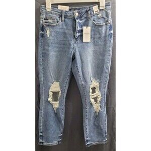 Judy Blue Boyfriend Fit High Waist Distressed Jeans Womens Size 13/31 Stretchy